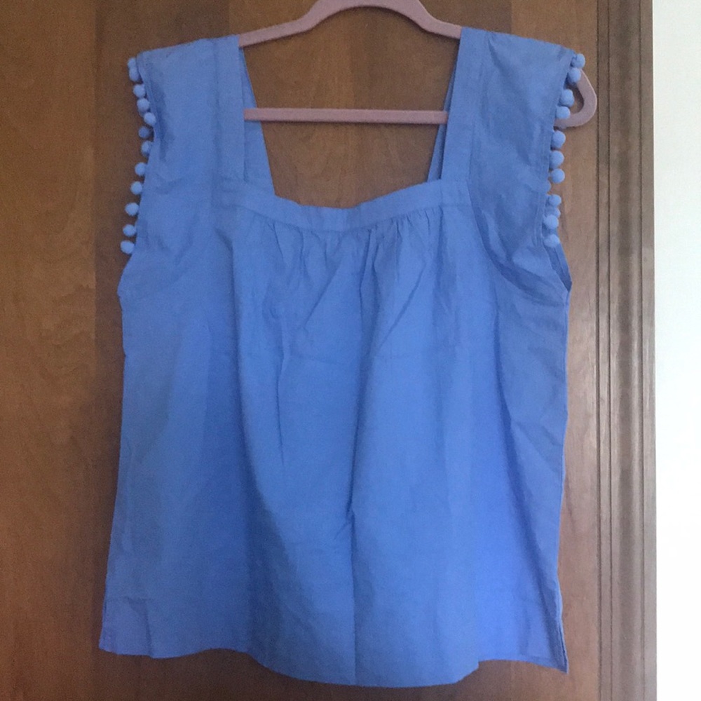 J Crew Square Neck Pompom Sleeveless Top